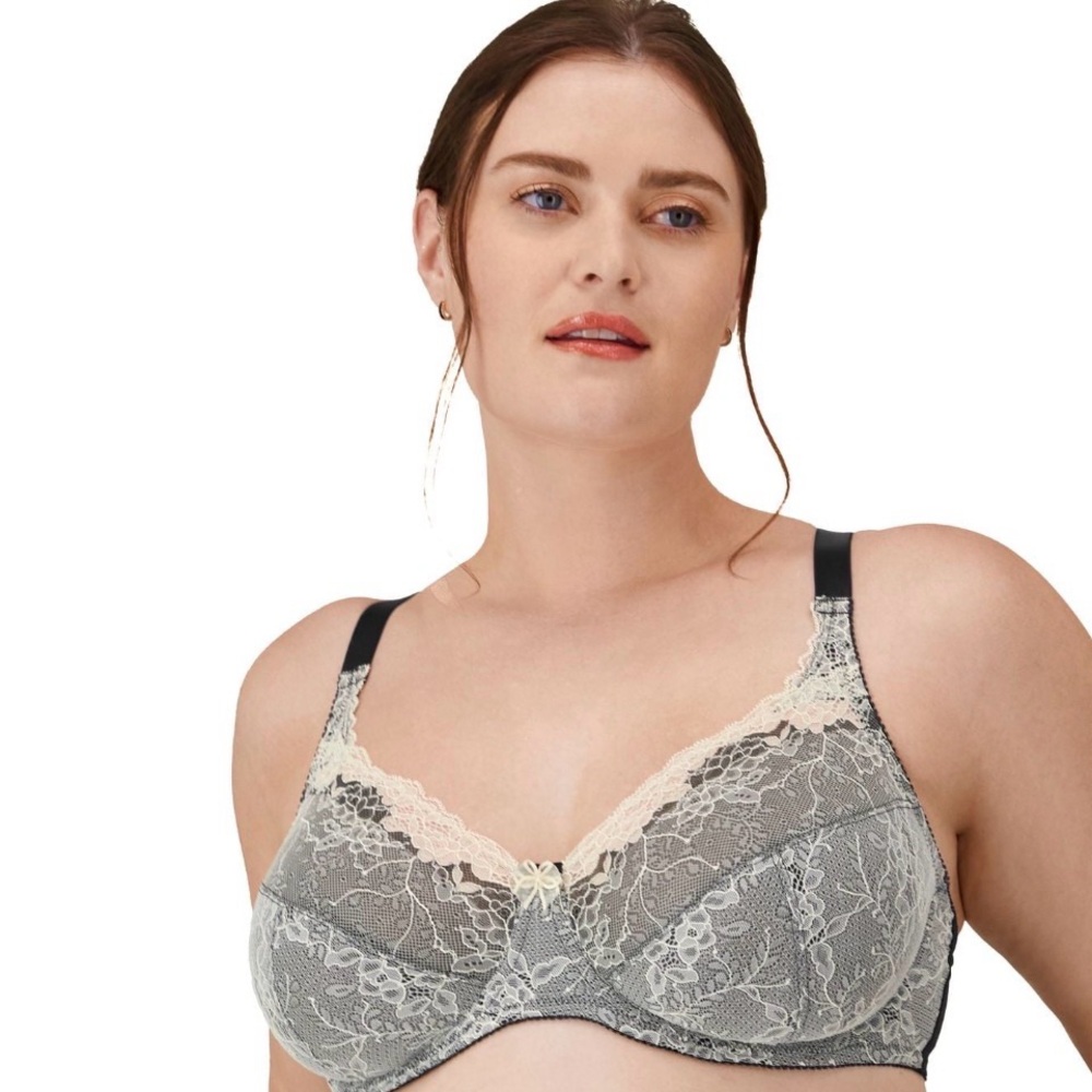 Wonderbra Underwire Bra 38C Chantilly Lace Black White Unlined Convertible Strap